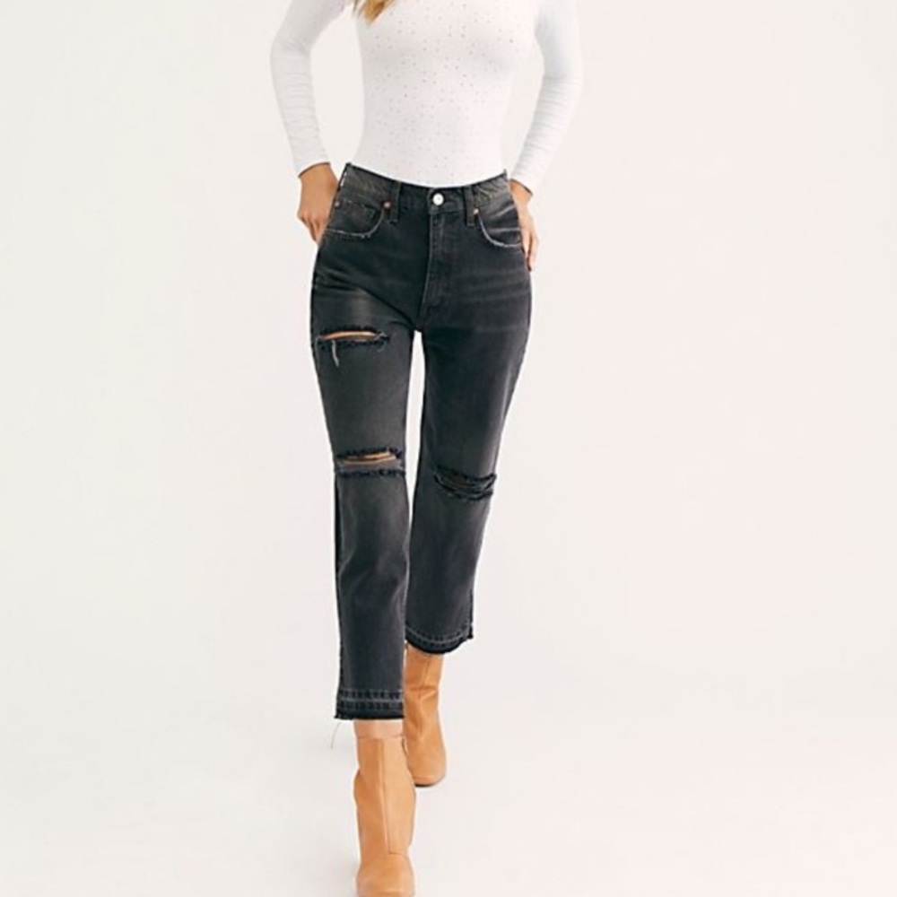 Free People Distressed High Rise Jeans